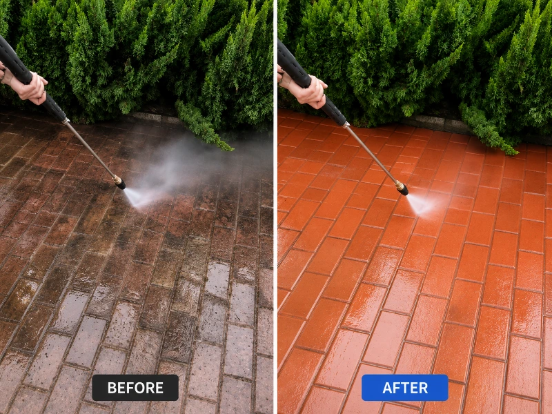 Before and after comparison of house washing siding cleaning service in Eugene.