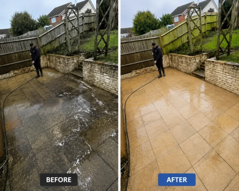 Professional vinyl siding cleaning in Eugene OR using low-pressure soft washing to remove algae.